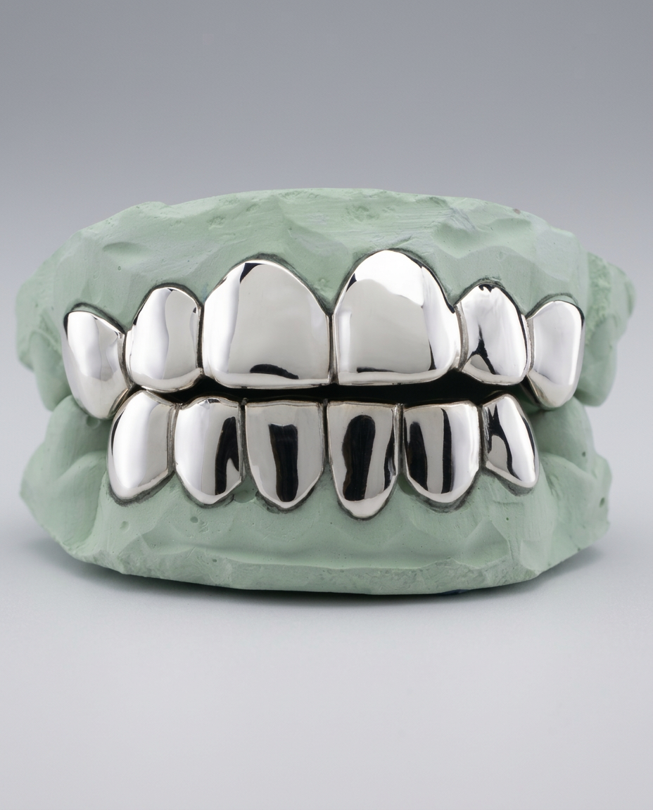 Solid Gold Grillz — Polished Silver Finish