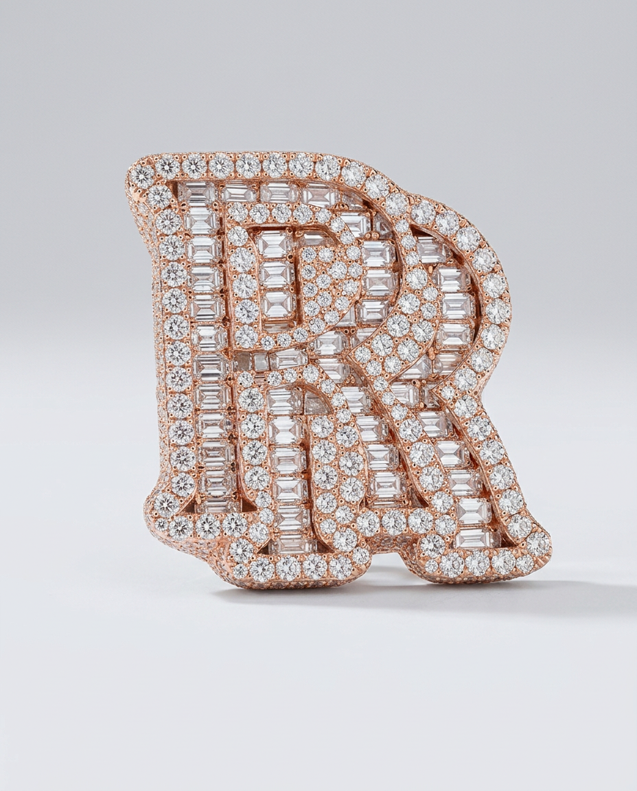 Rose Gold Baguette Initial Ring